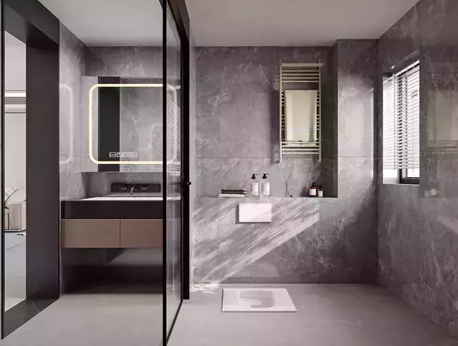 Modern Gray Marble Bathroom with Built-in Shower 170 3D model
