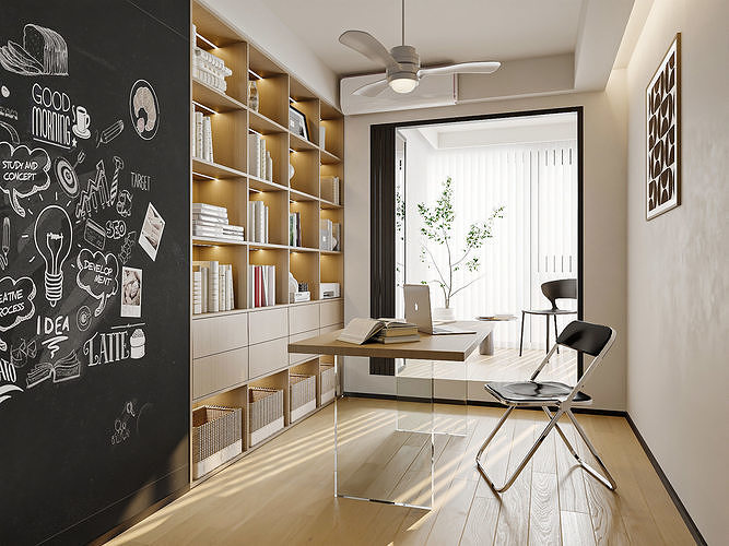 Modern Home Office with Chalkboard Wall 165 3D model