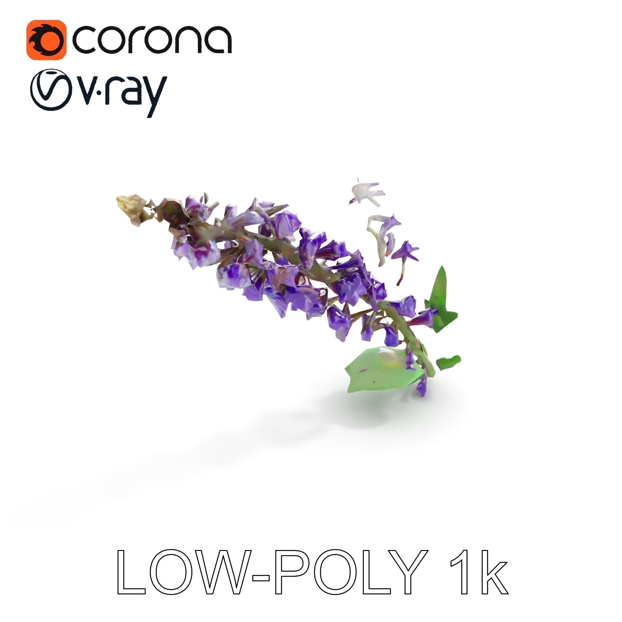 Purple Flower Model Pack with Multiple Levels of Detail Low-poly 3D model_8