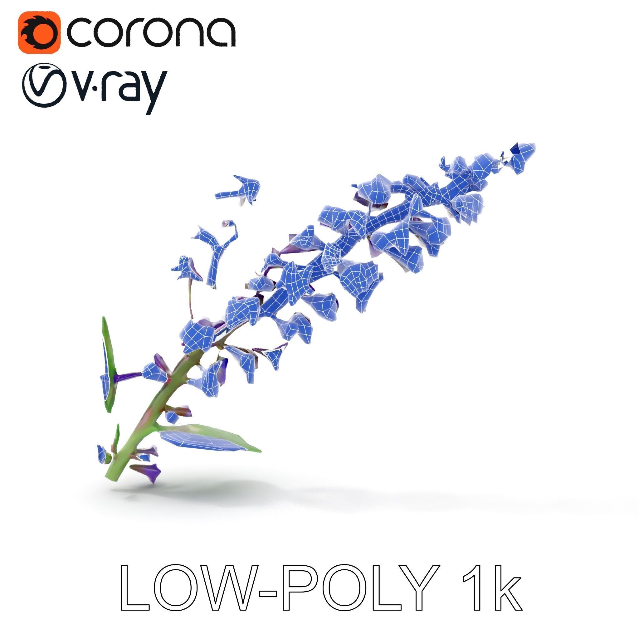 Purple Flower Model Pack with Multiple Levels of Detail Low-poly 3D model_32