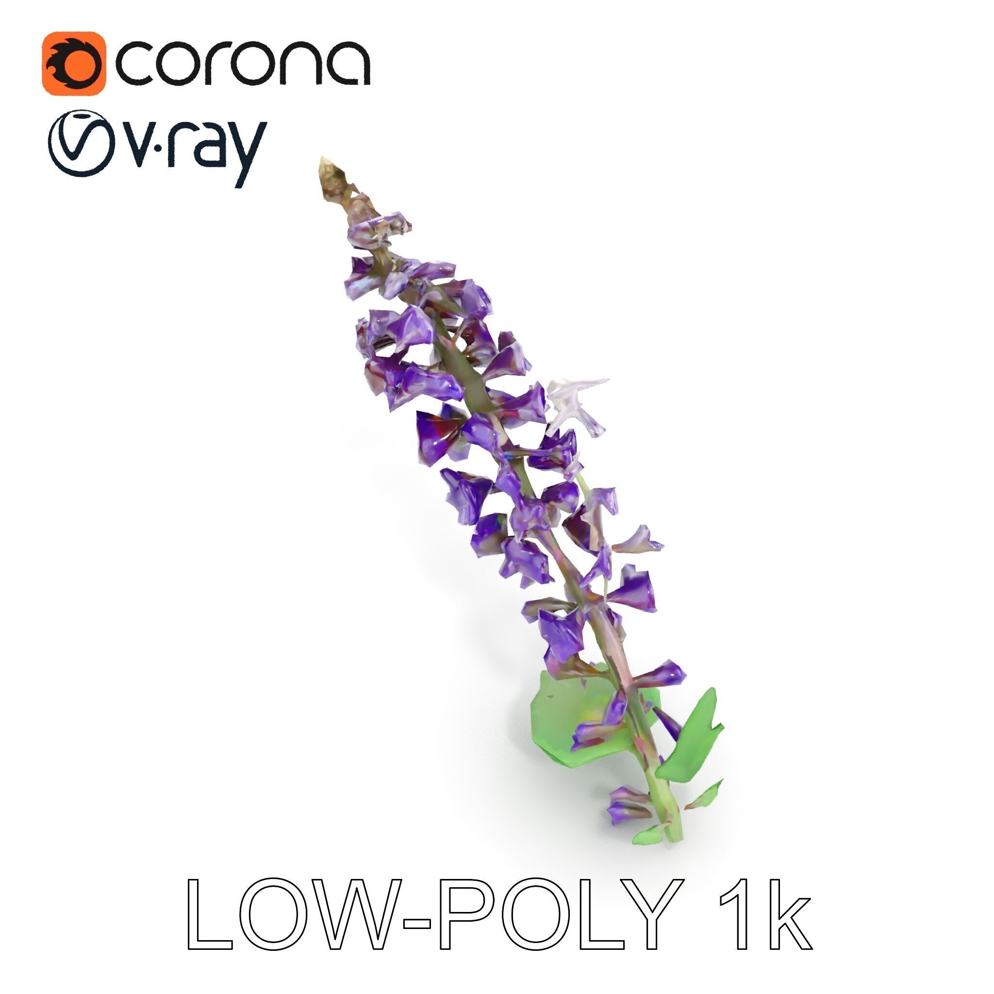 Purple Flower Model Pack with Multiple Levels of Detail Low-poly 3D model_19