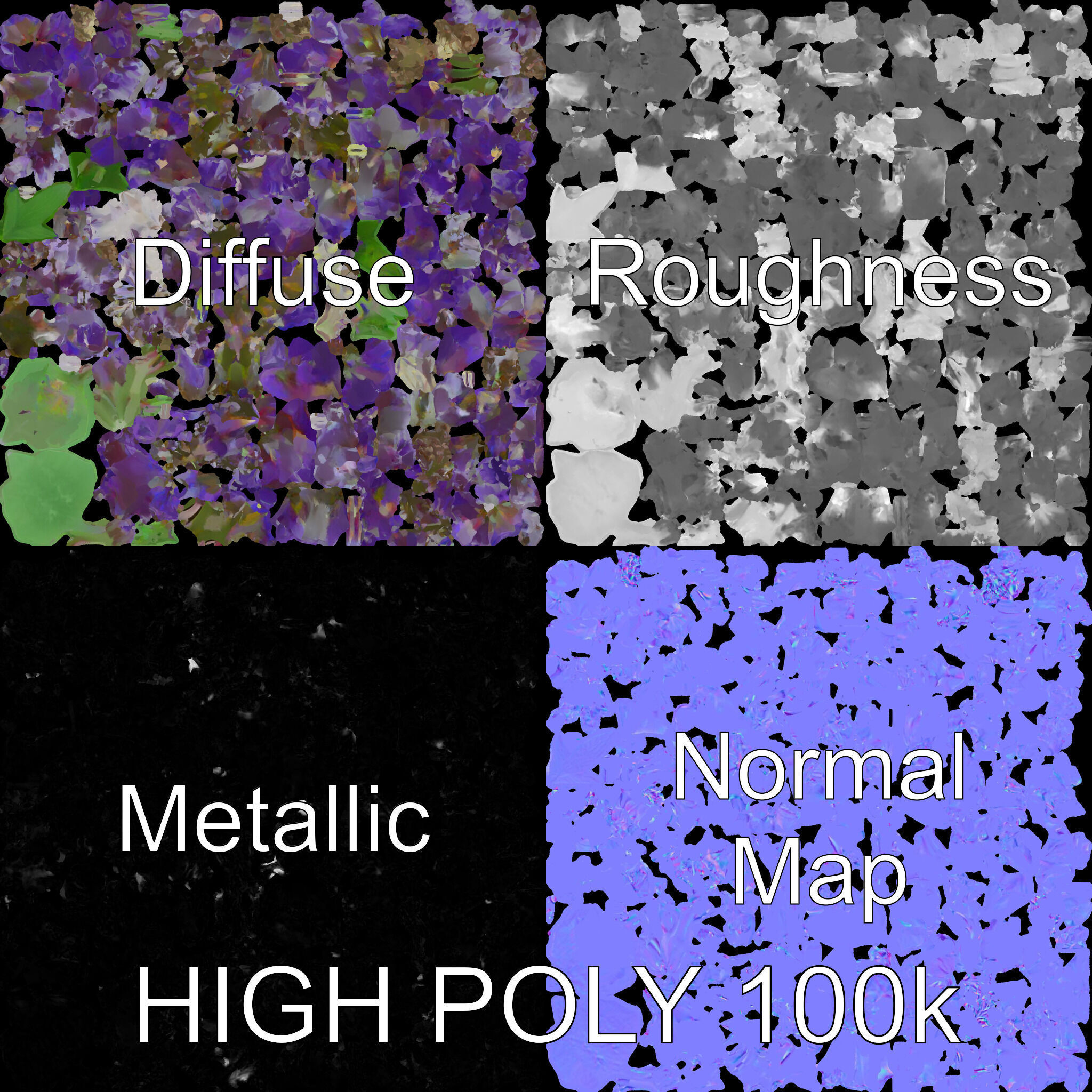 Purple Flower Model Pack with Multiple Levels of Detail Low-poly 3D model_4