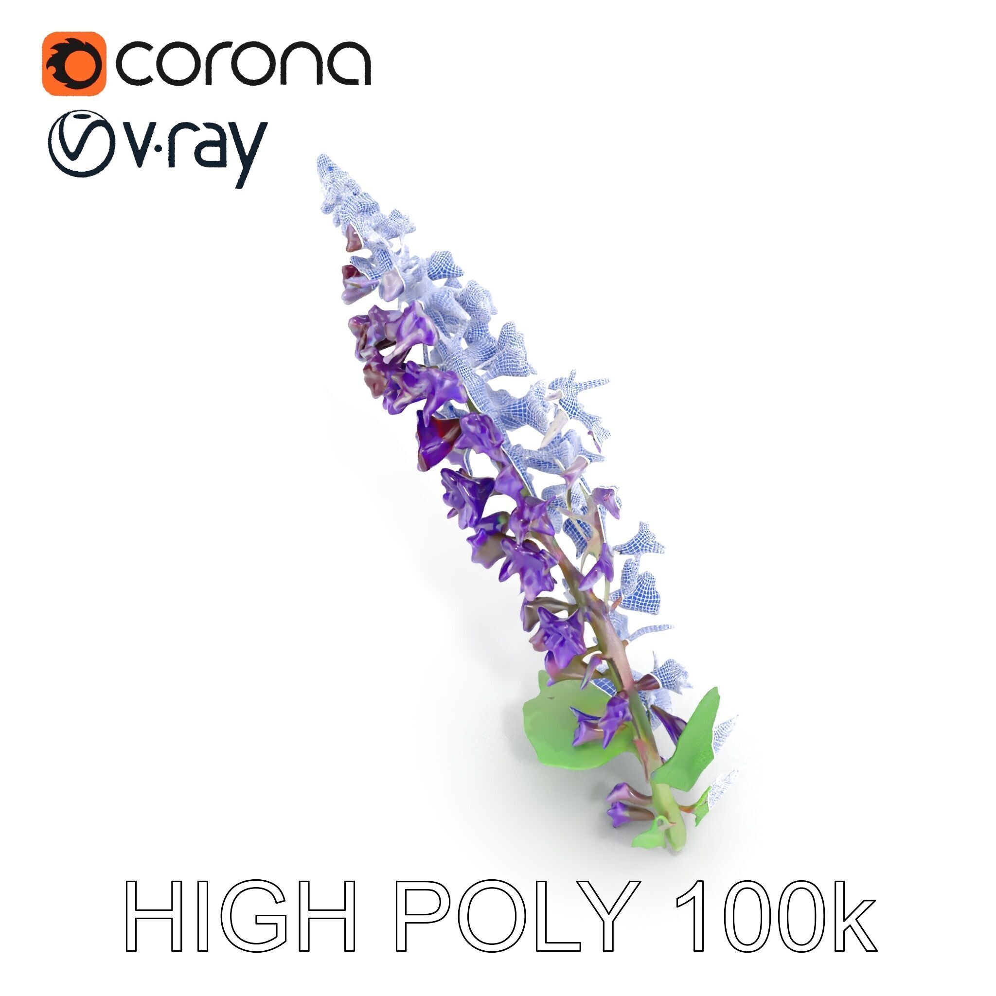 Purple Flower Model Pack with Multiple Levels of Detail Low-poly 3D model_30