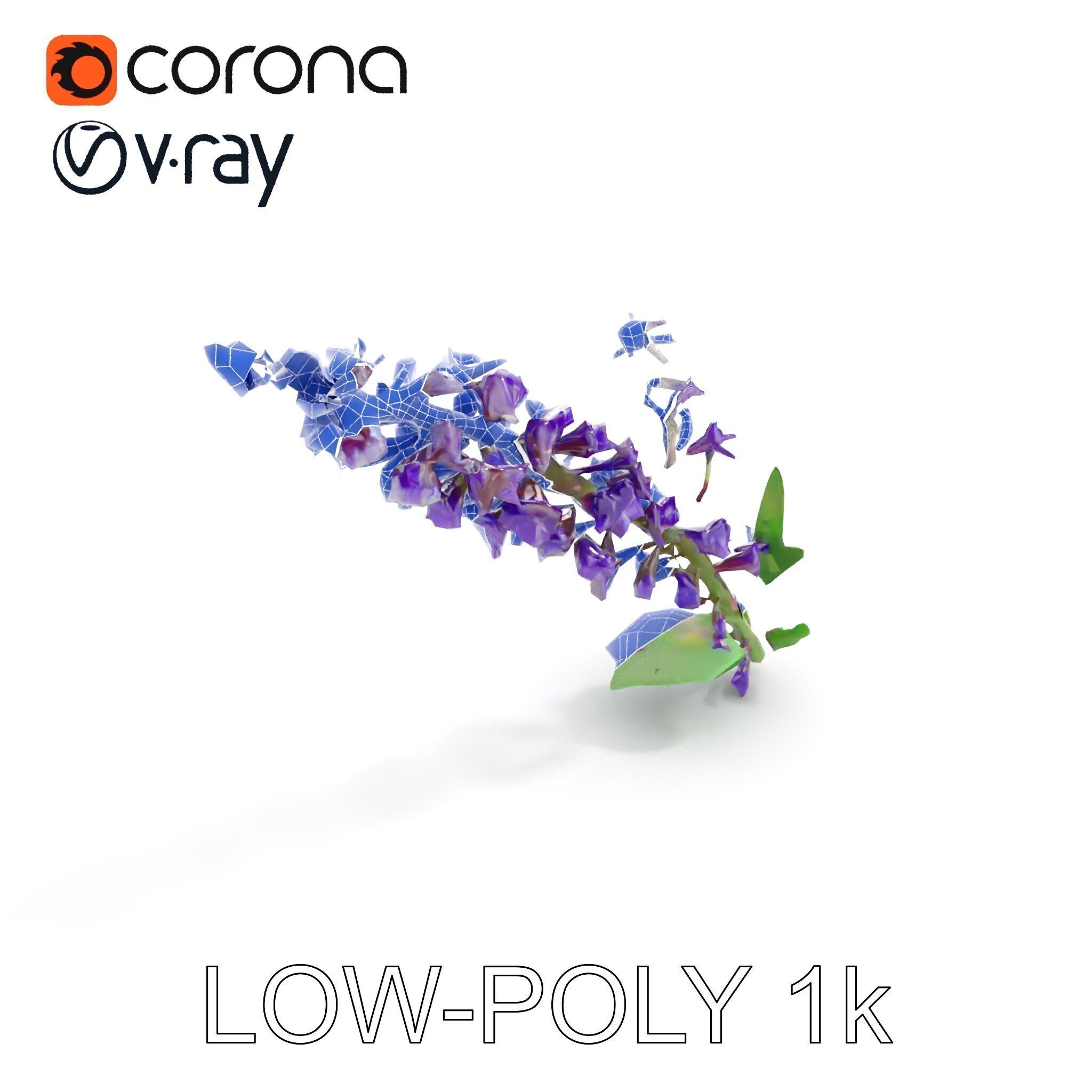 Purple Flower Model Pack with Multiple Levels of Detail Low-poly 3D model_21