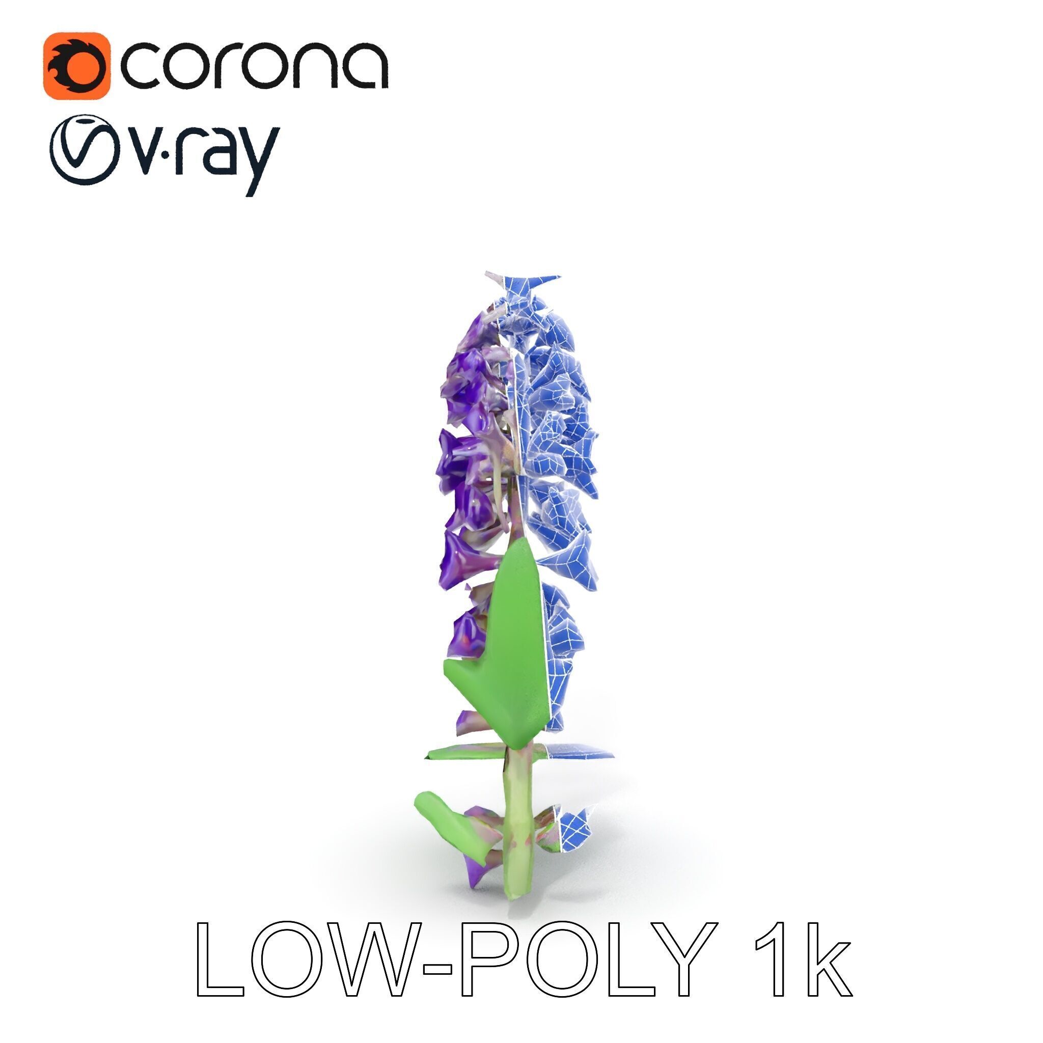 Purple Flower Model Pack with Multiple Levels of Detail Low-poly 3D model_13