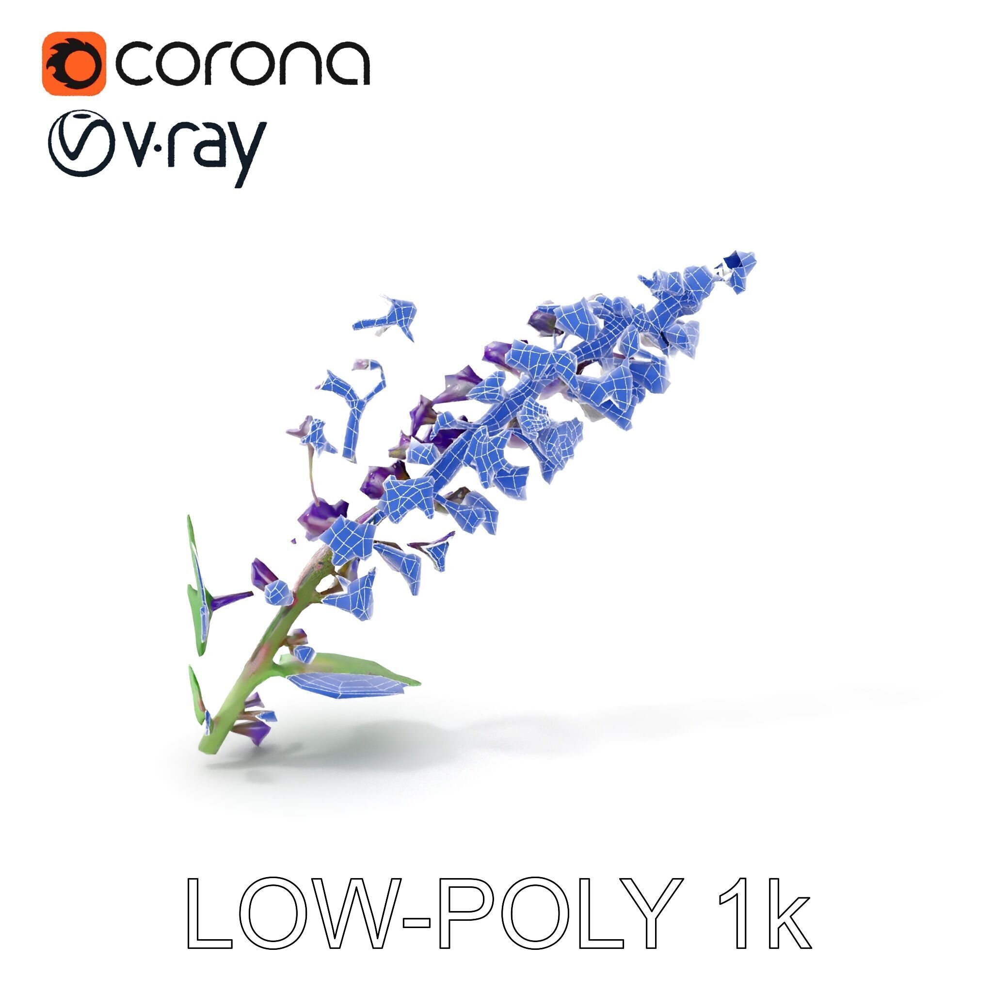 Purple Flower Model Pack with Multiple Levels of Detail Low-poly 3D model_16