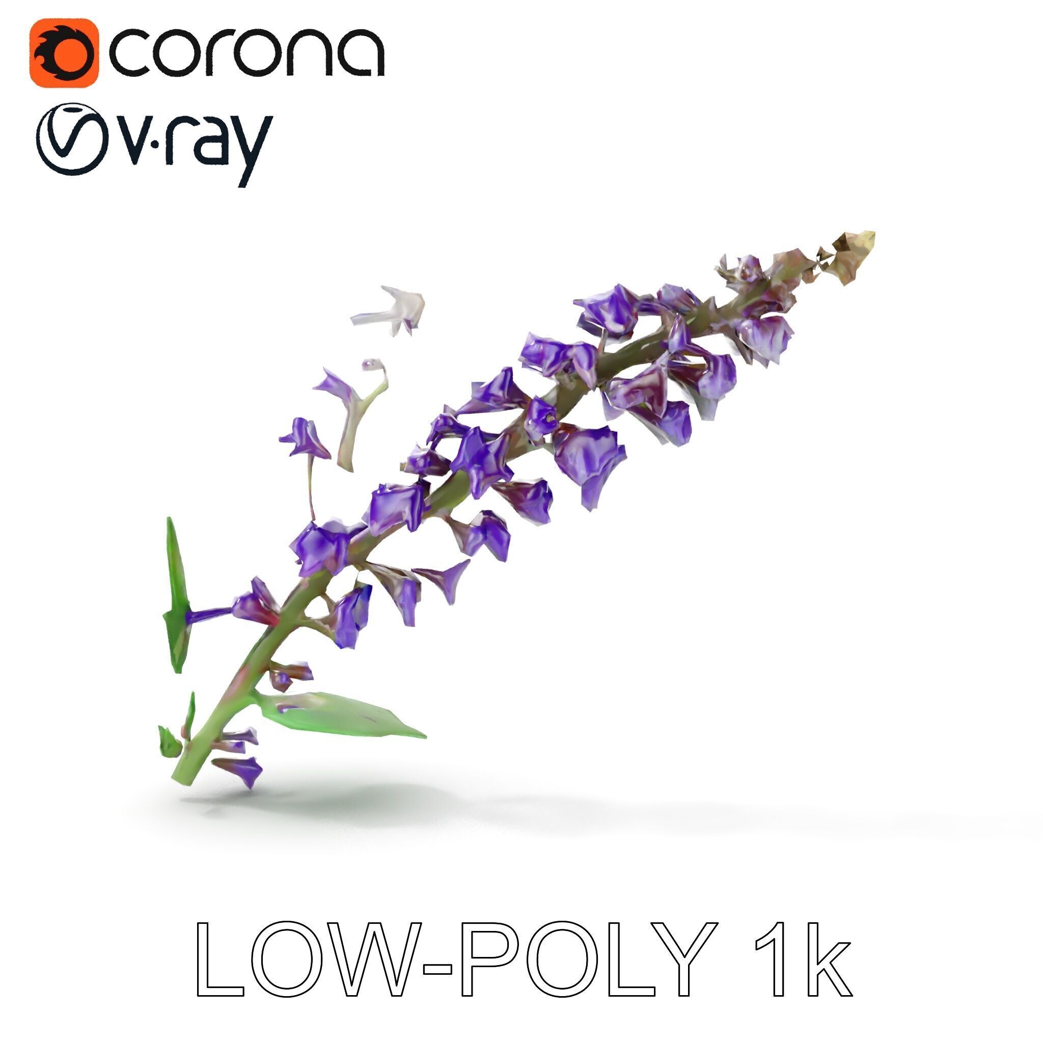 Purple Flower Model Pack with Multiple Levels of Detail Low-poly 3D model_29