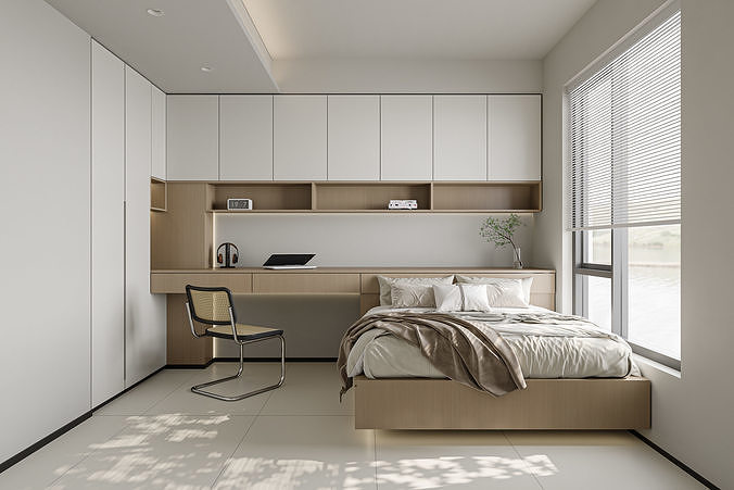 Modern Minimalist Wood Bedroom 163 3D model
