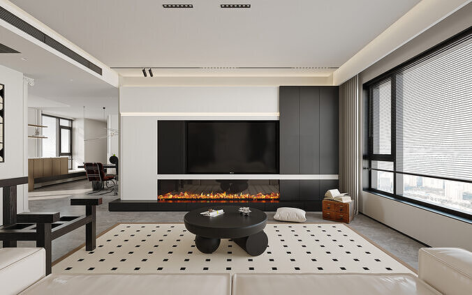 Modern Monochrome Open Space Interior 158 3D model