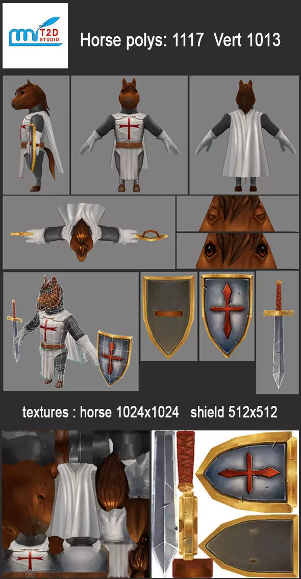 Knight Character Horse Low-poly 3D model_0