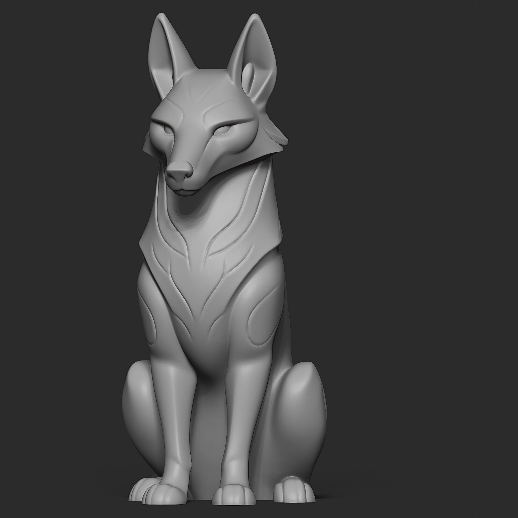 Mystical wolf minimalist sculpture 3D print model_4