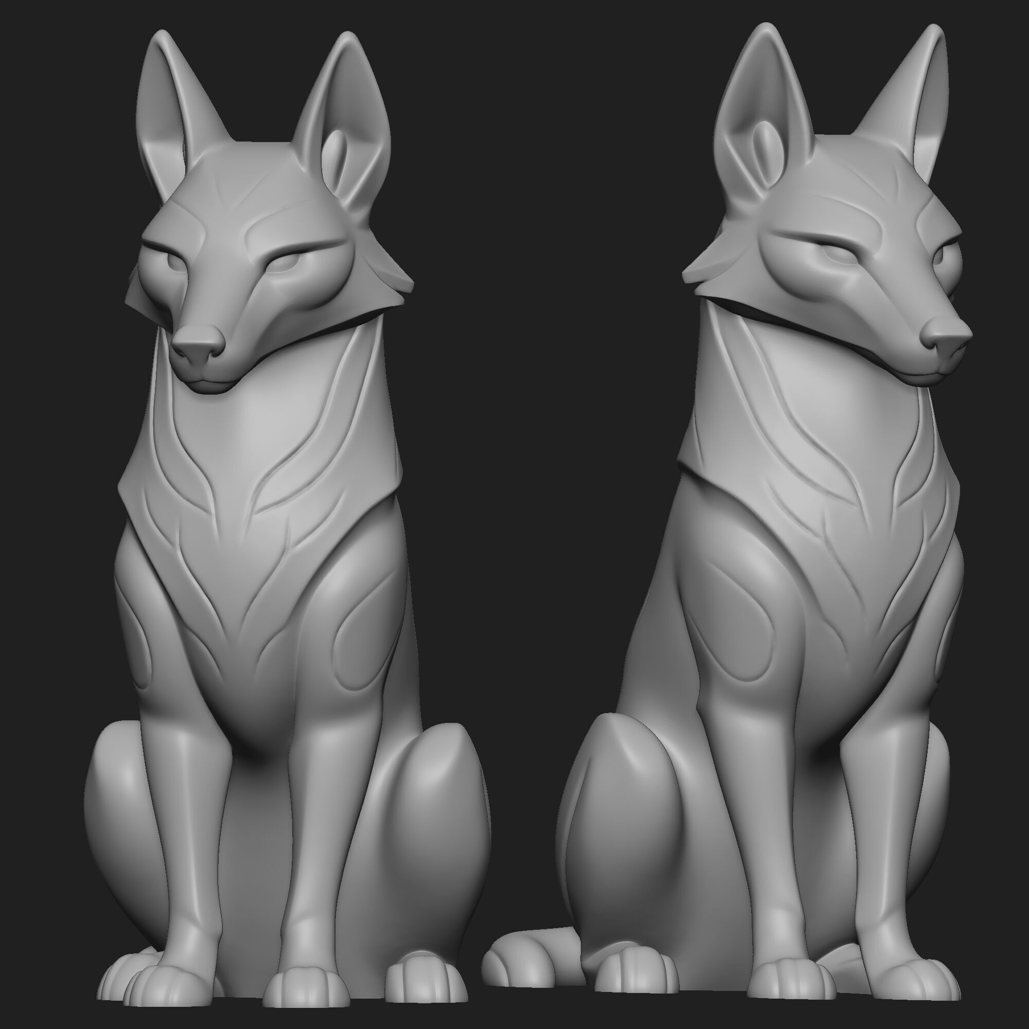 Mystical wolf minimalist sculpture 3D print model_5