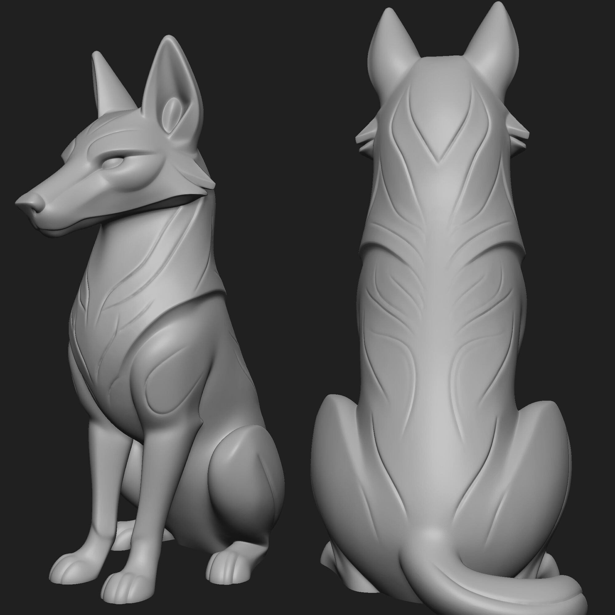Mystical wolf minimalist sculpture 3D print model_6