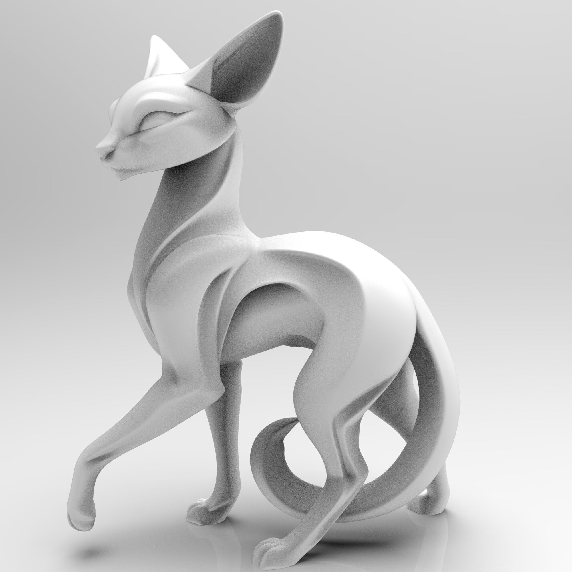 Mystical Cat minimalist sculpture 3D print model_2
