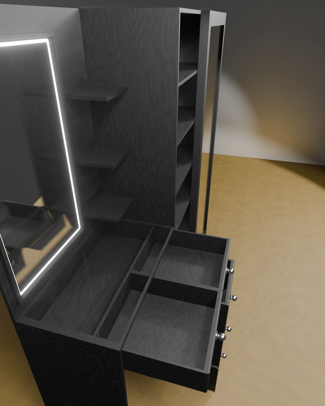 Elegant Makeup Desk with LED Mirror 3D model_2