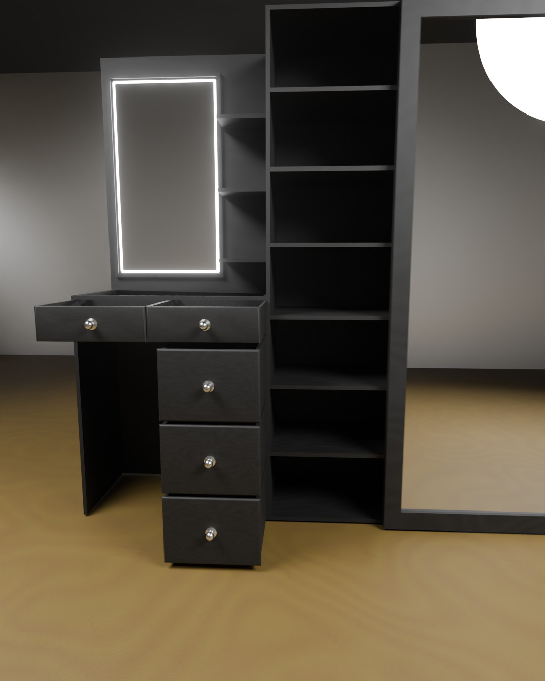 Elegant Makeup Desk with LED Mirror 3D model_4