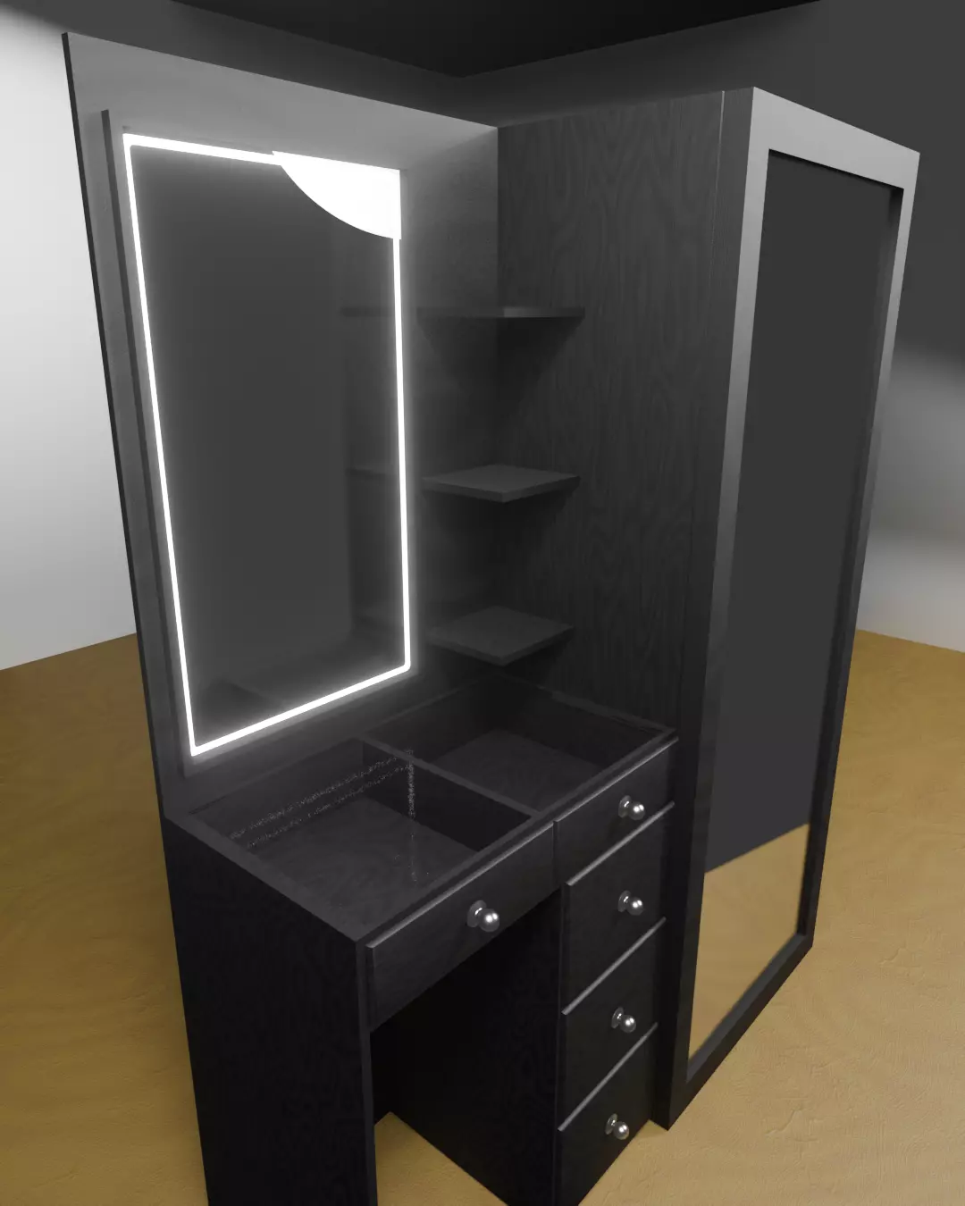 Elegant Makeup Desk with LED Mirror 3D model_0