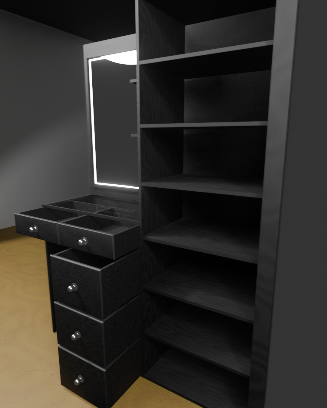 Elegant Makeup Desk with LED Mirror 3D model_1