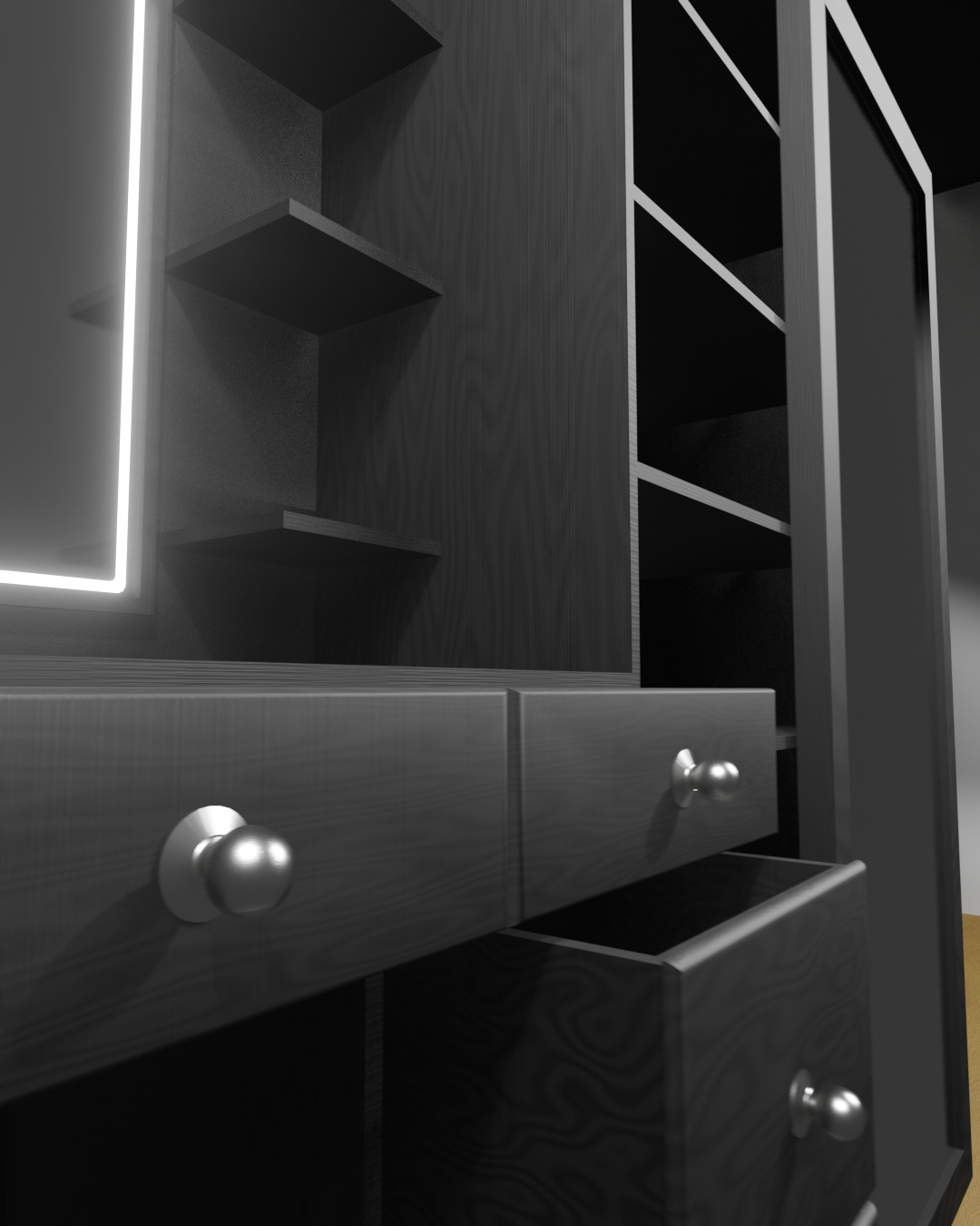 Elegant Makeup Desk with LED Mirror 3D model_3