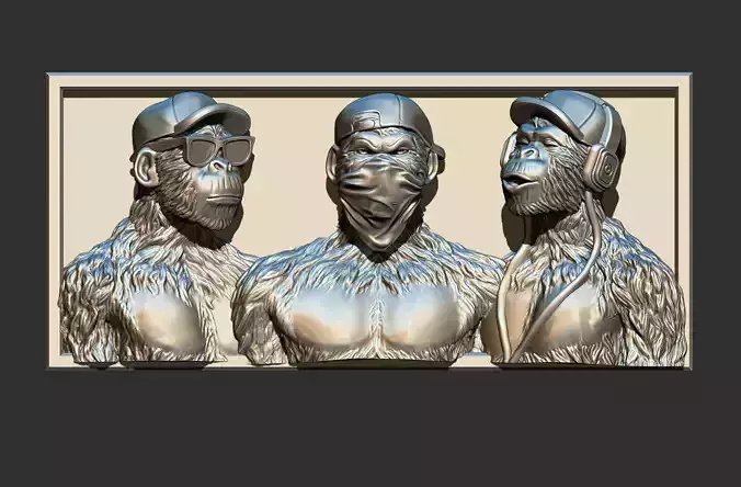 See No Evil - Hear No Evil - Speak No Evil Monkeys 3D print model