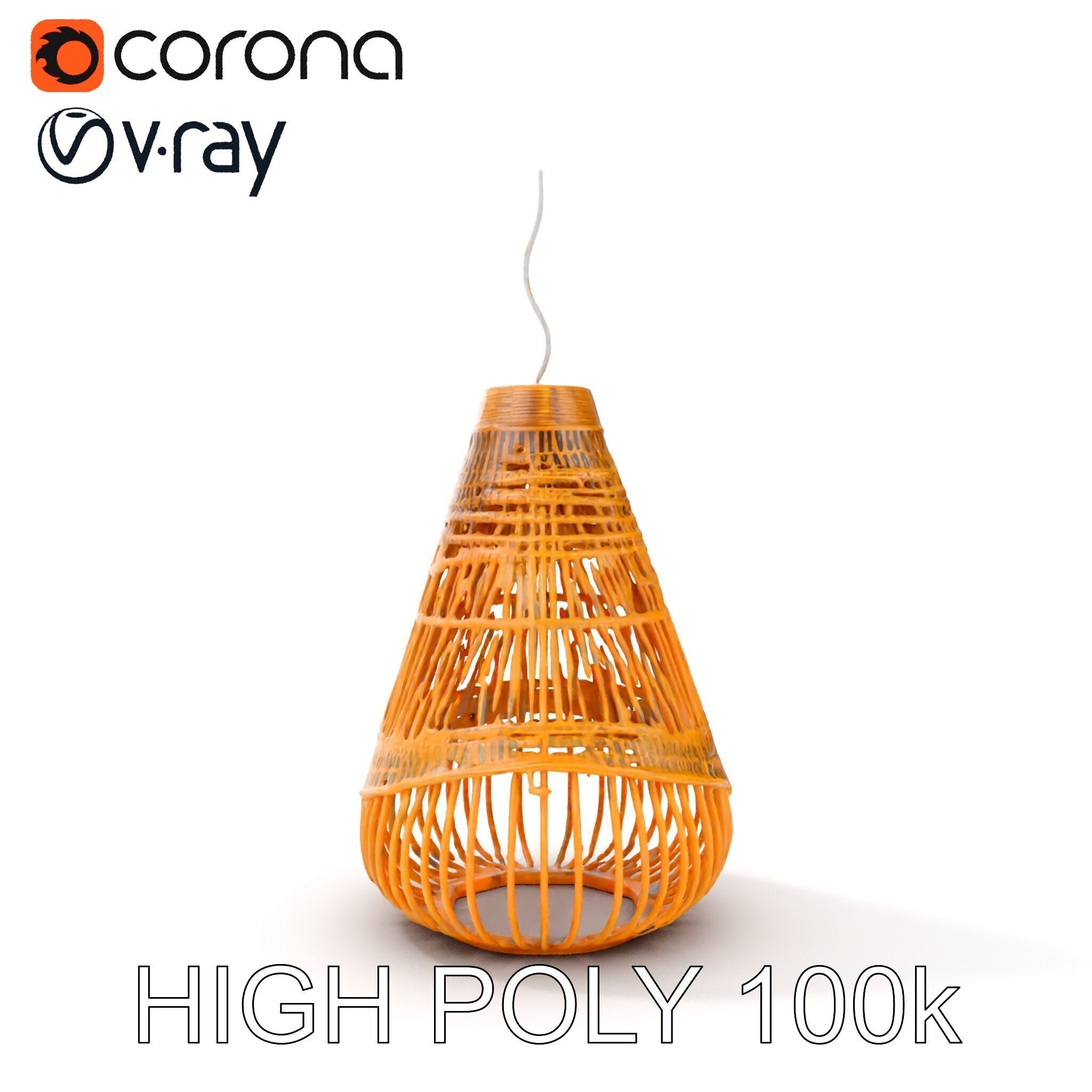 Hanging Wicker Lamp Shade Model Pack Low-poly 3D model_12