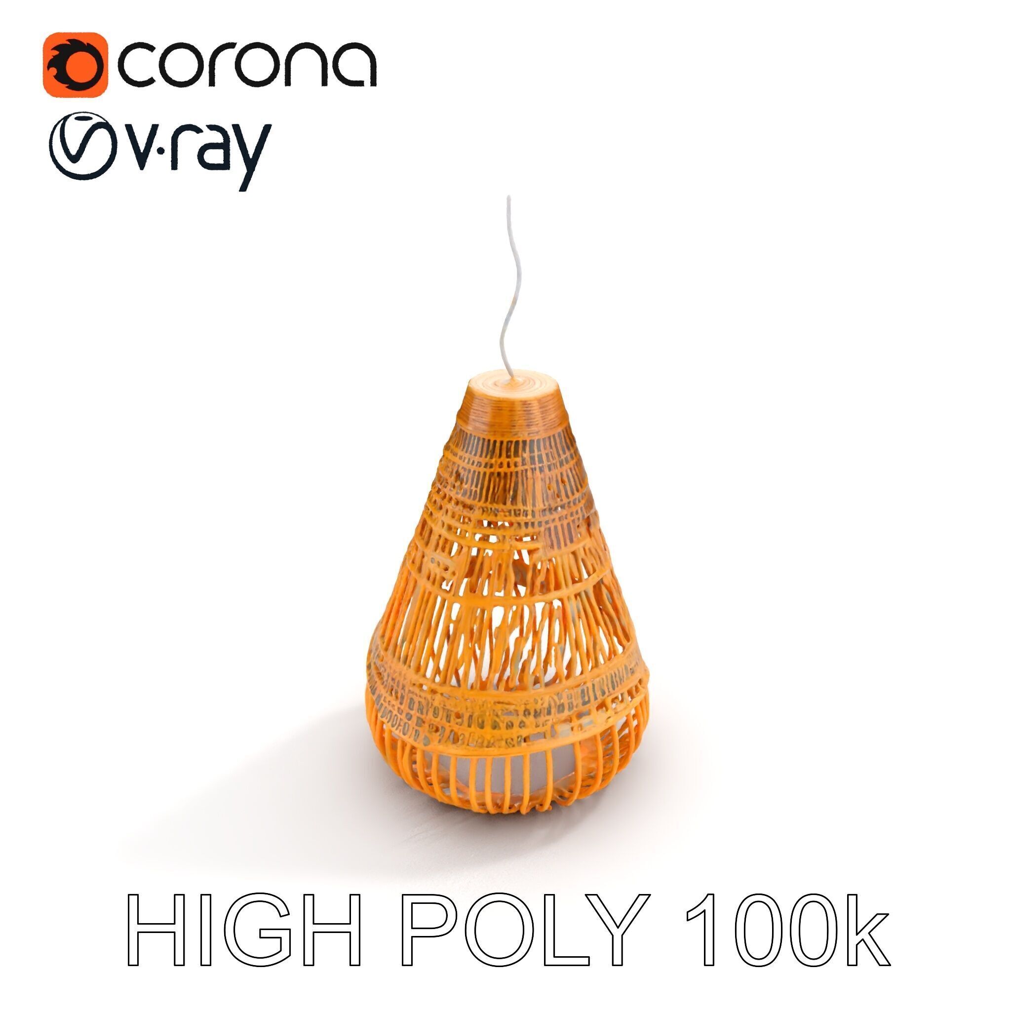 Hanging Wicker Lamp Shade Model Pack Low-poly 3D model_19