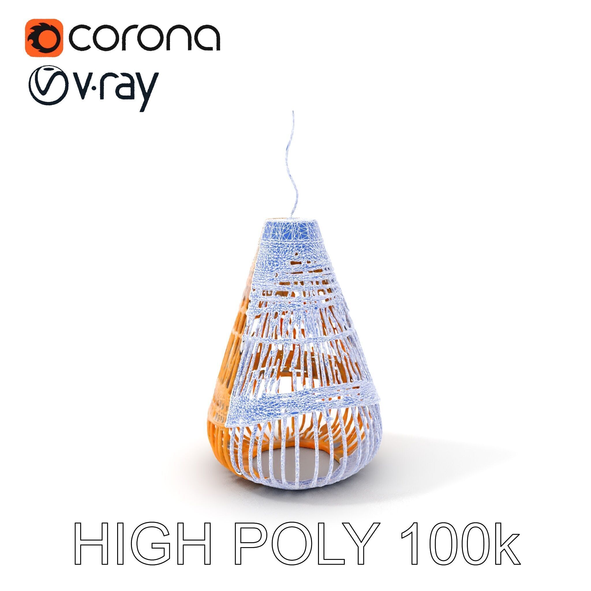 Hanging Wicker Lamp Shade Model Pack Low-poly 3D model_21
