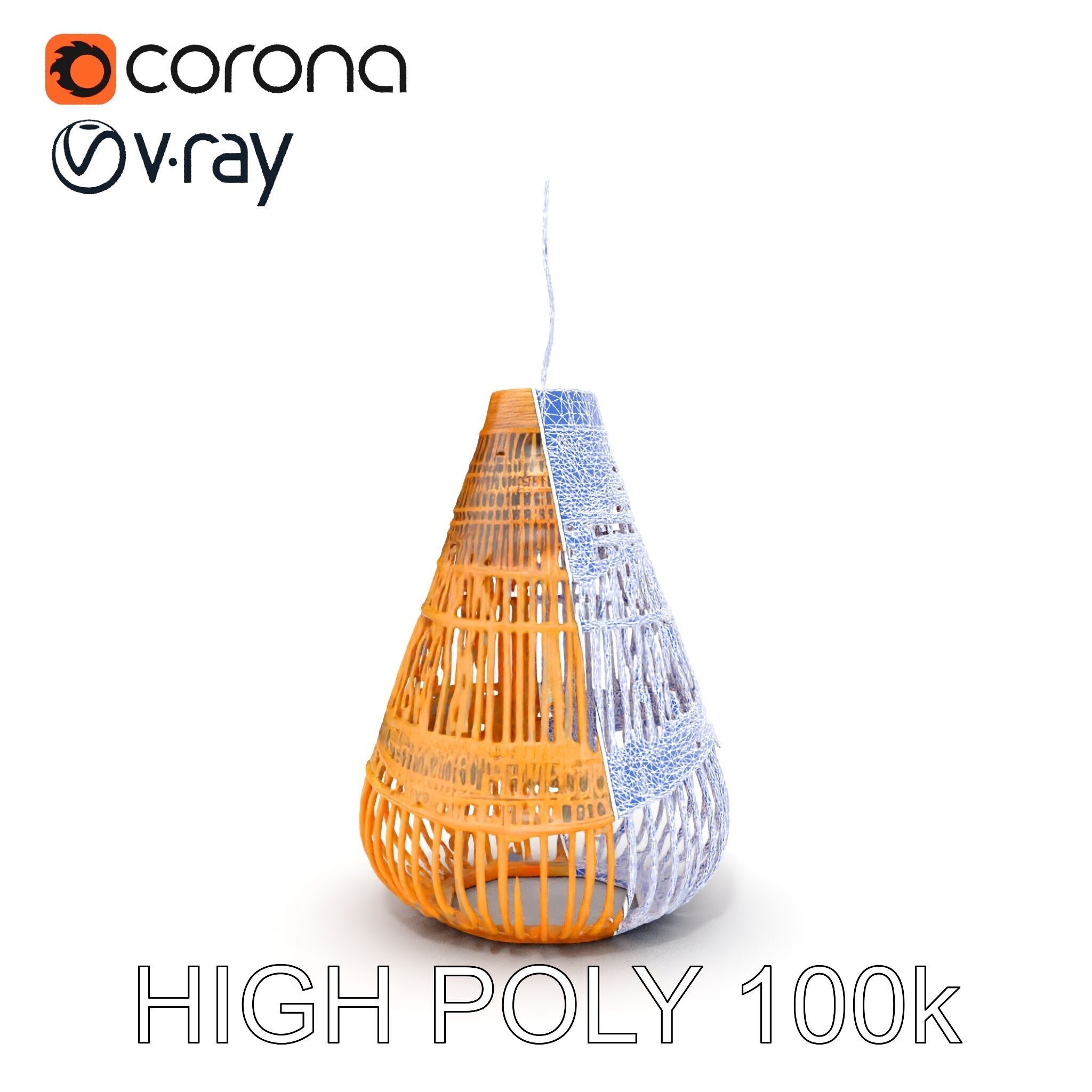 Hanging Wicker Lamp Shade Model Pack Low-poly 3D model_31