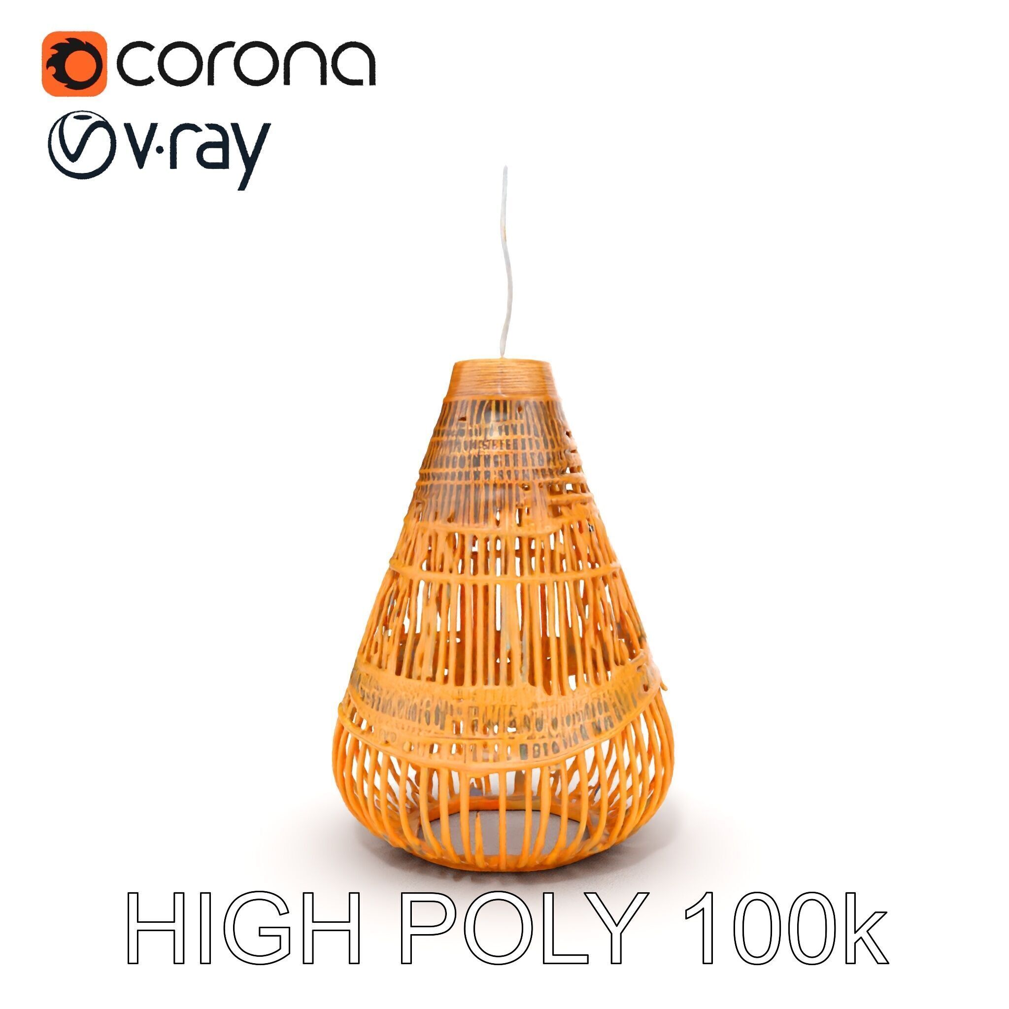 Hanging Wicker Lamp Shade Model Pack Low-poly 3D model_33