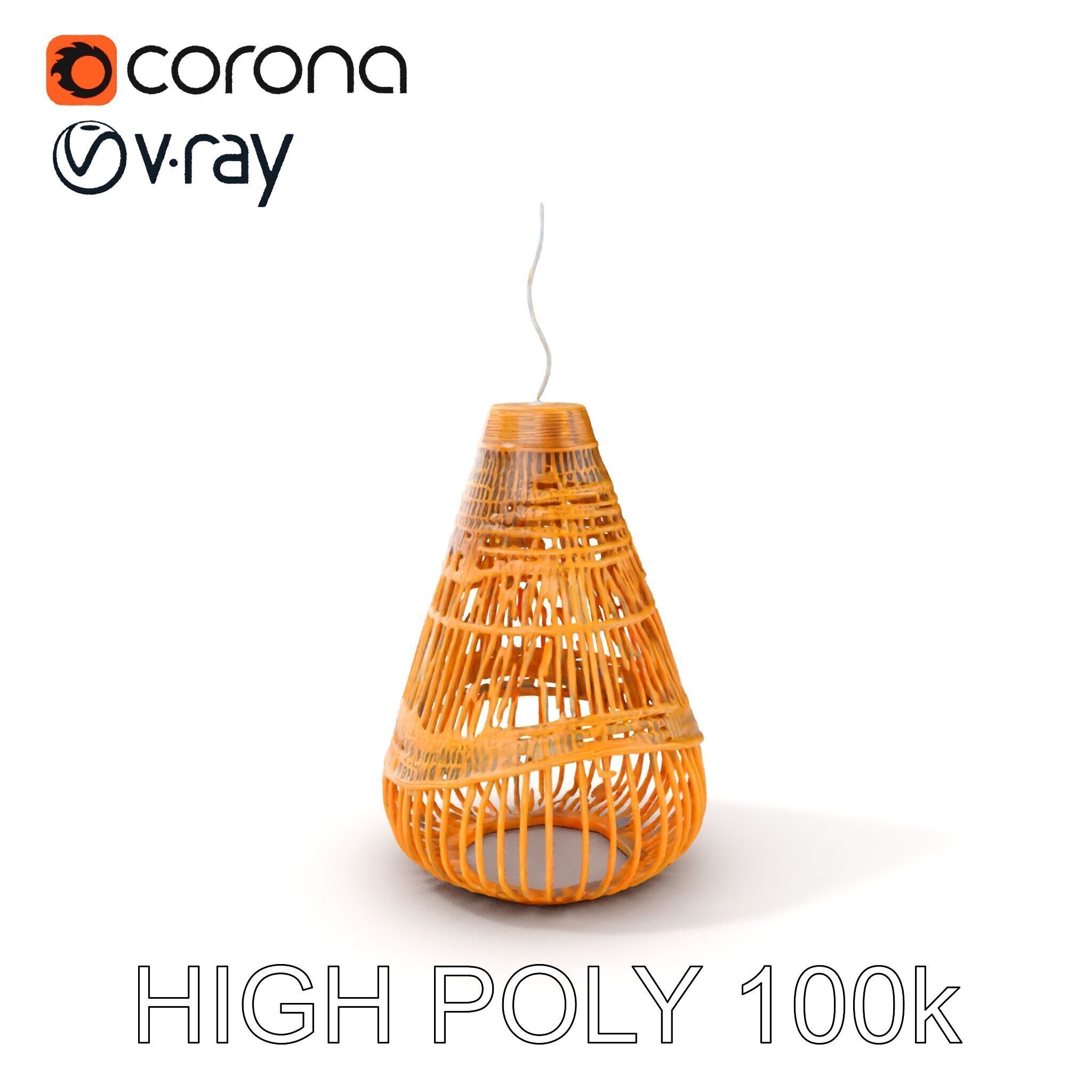 Hanging Wicker Lamp Shade Model Pack Low-poly 3D model_8