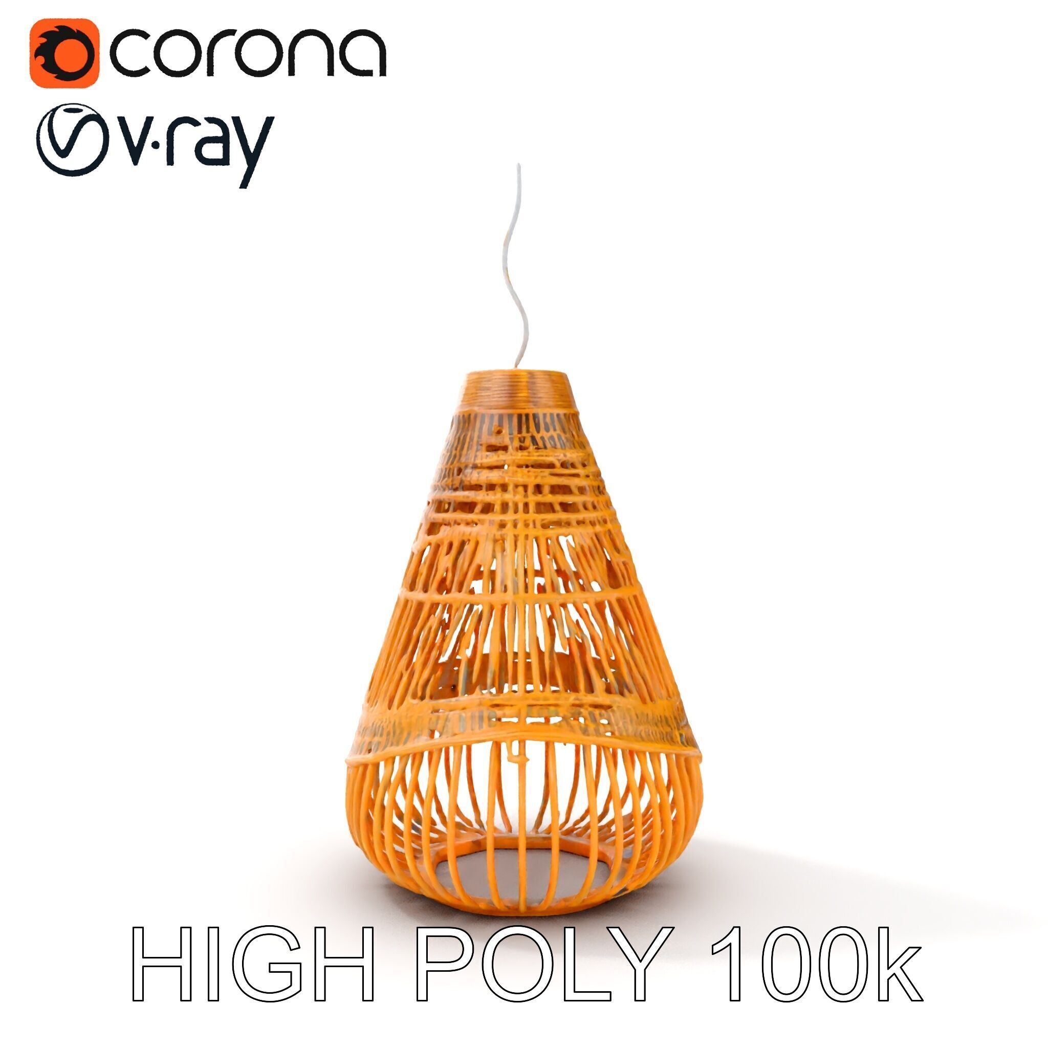 Hanging Wicker Lamp Shade Model Pack Low-poly 3D model_16