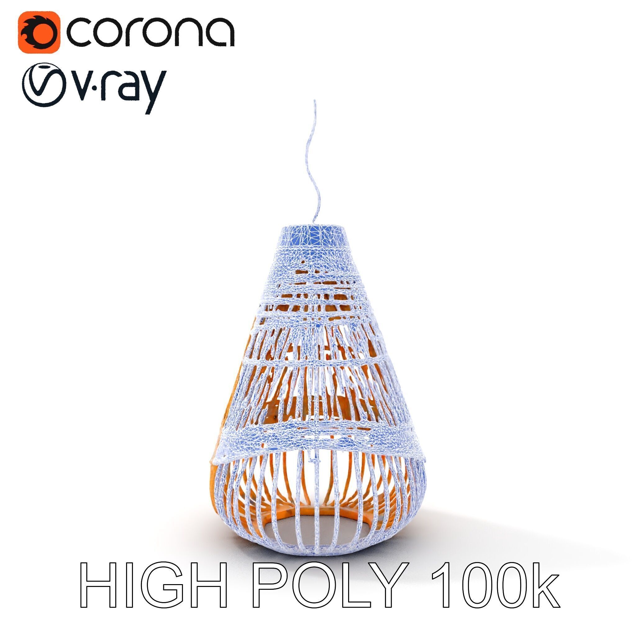 Hanging Wicker Lamp Shade Model Pack Low-poly 3D model_15