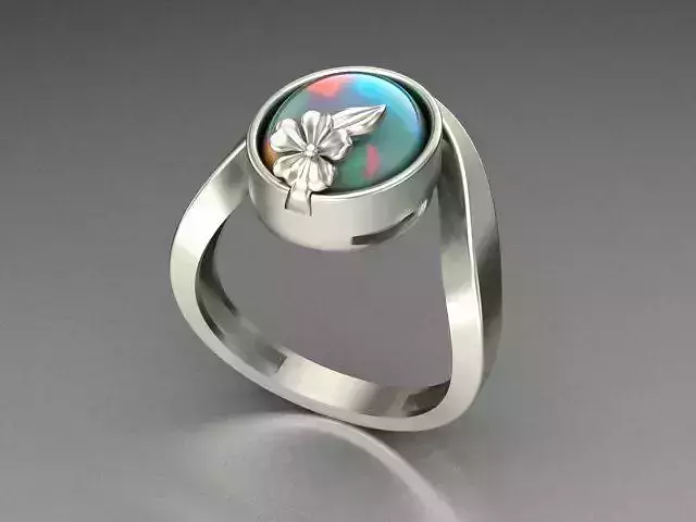 Engagement ring with opal 3D print model
