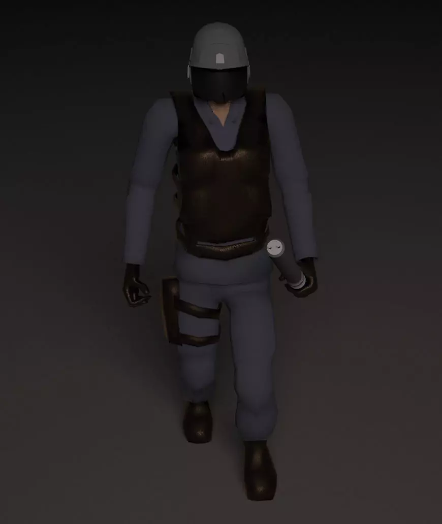 Police soldier holding bat Low-poly 3D model