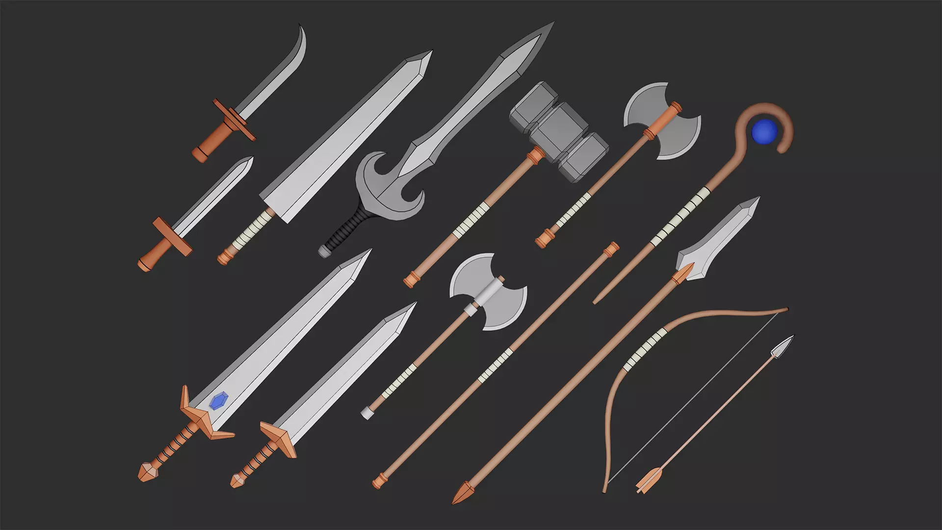 Stylized Melee Weapons Pack Low-poly 3D model_0
