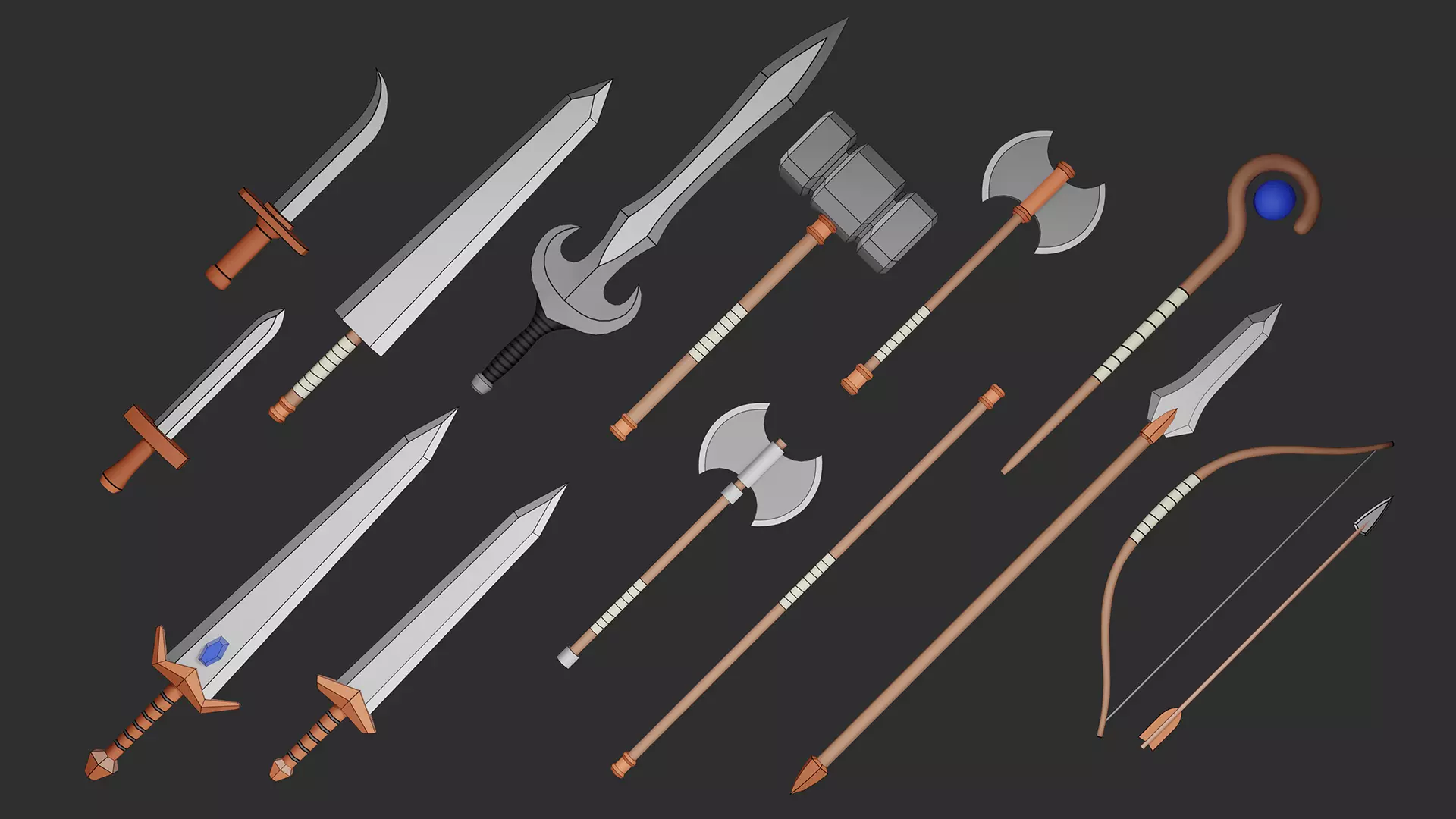 Stylized Melee Weapons Pack Low-poly 3D model_10