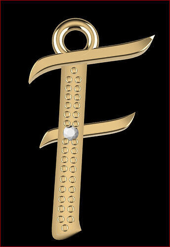 Letter F- Diamond-Studded 3D Model - P-16 3D print model 3D print model