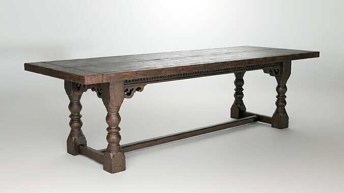 Old dining table Low-poly 3D model