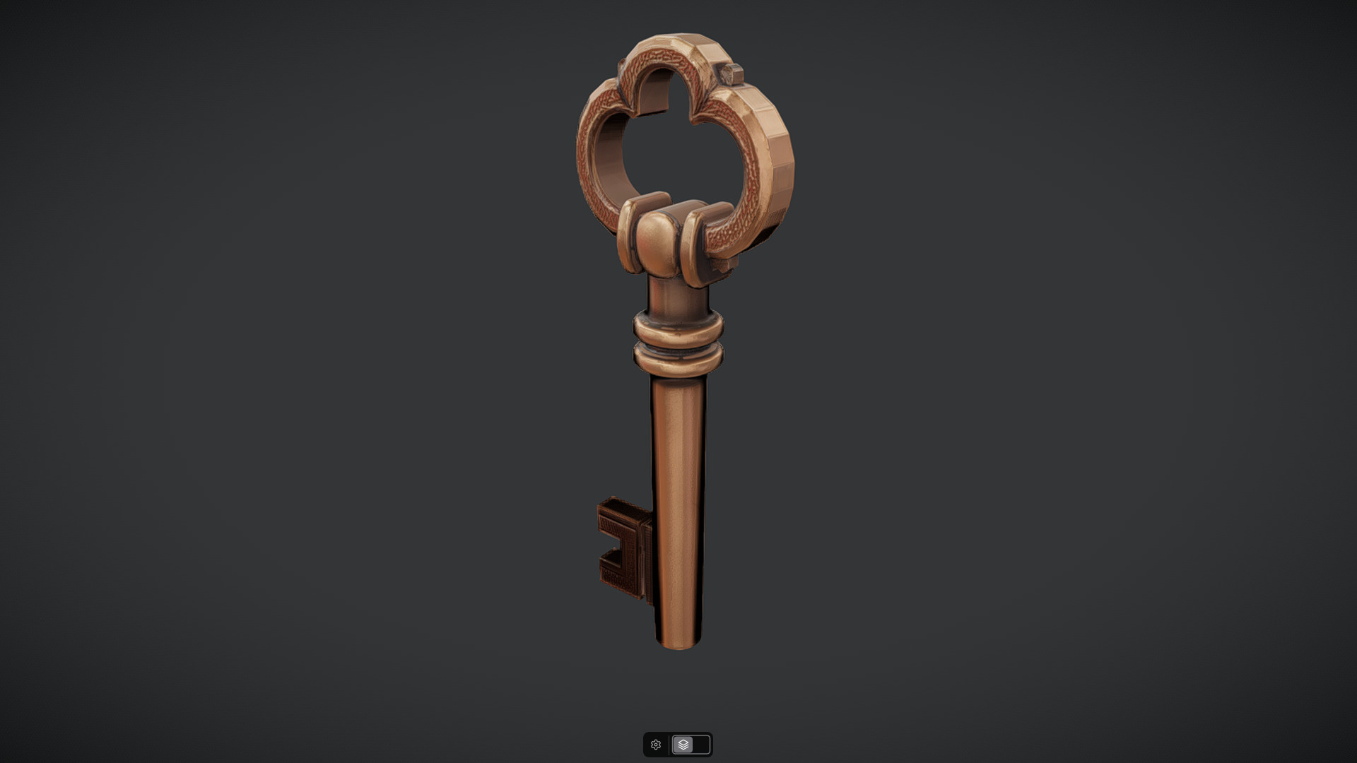 antique ornate metal key 3D model_1