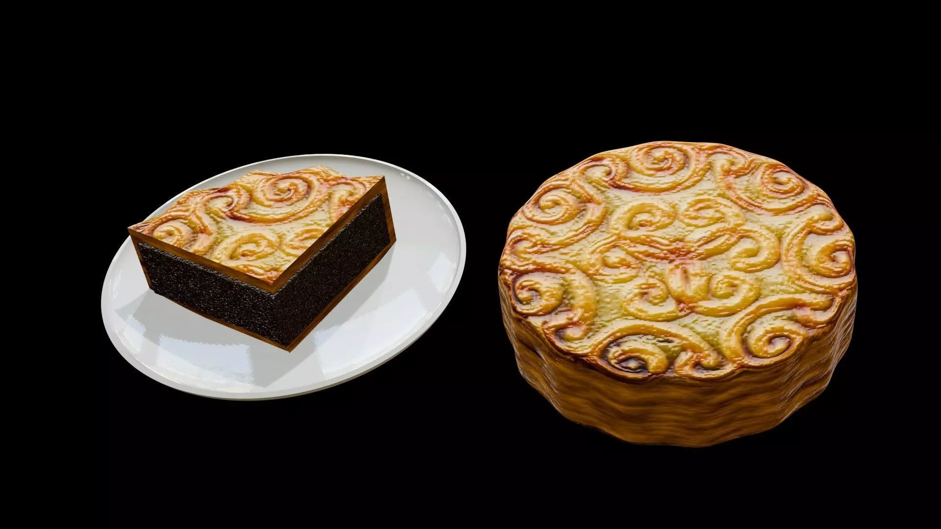 Chinese food traditional mooncake 2 Low-poly 3D model