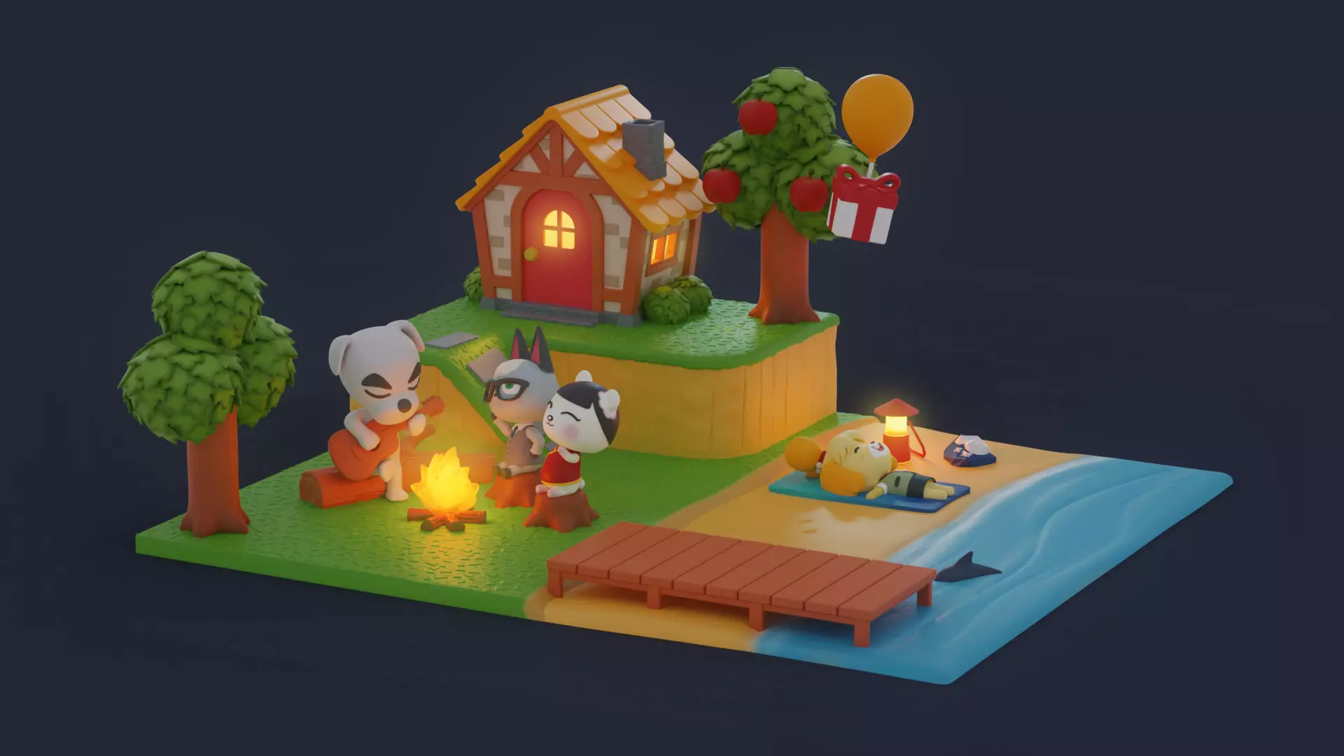 Cute 3D Printable Animal Crossing Island Diorama 3D print model