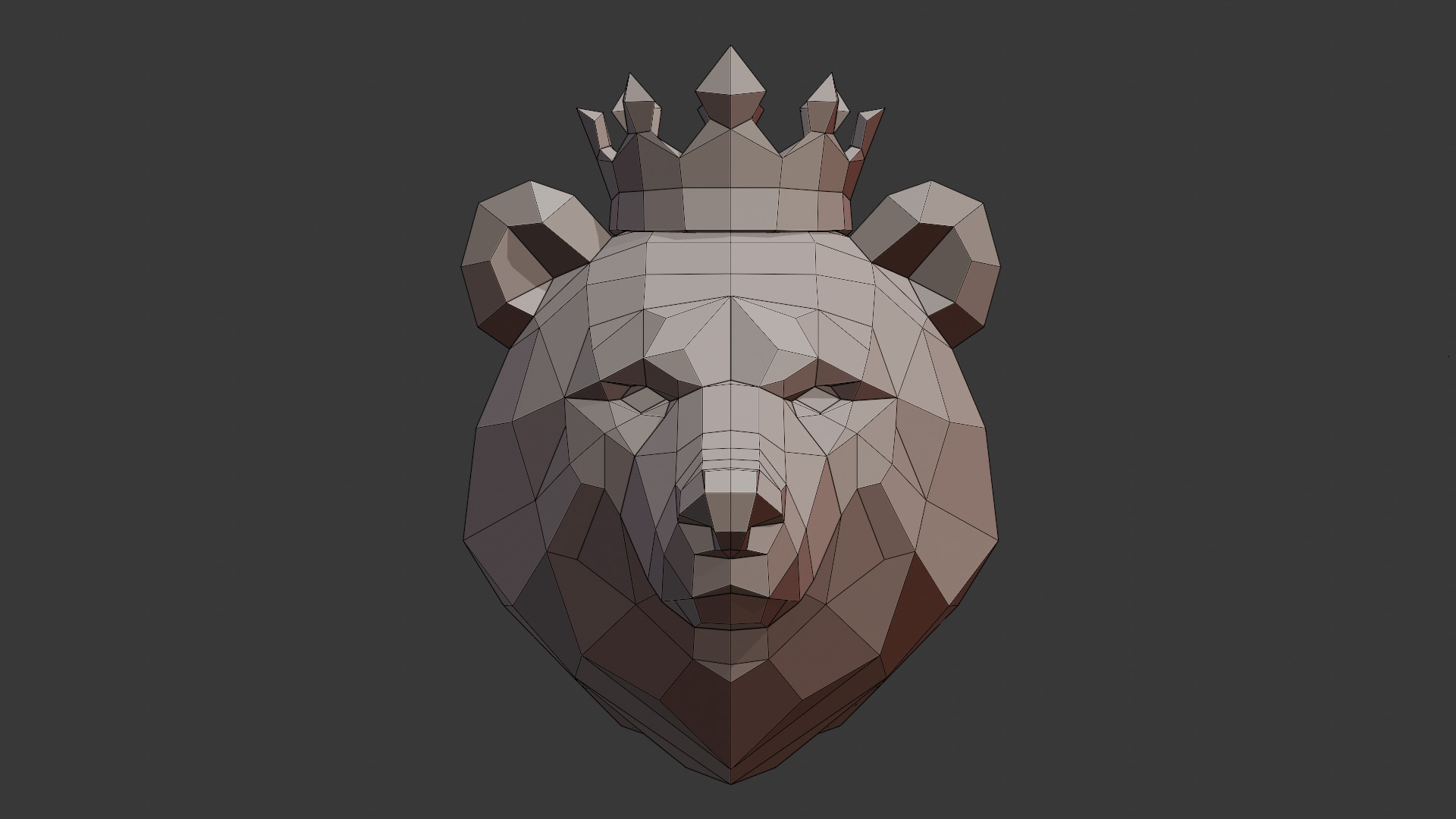 Bear with Crown 3D Print Low-poly 3D model_3