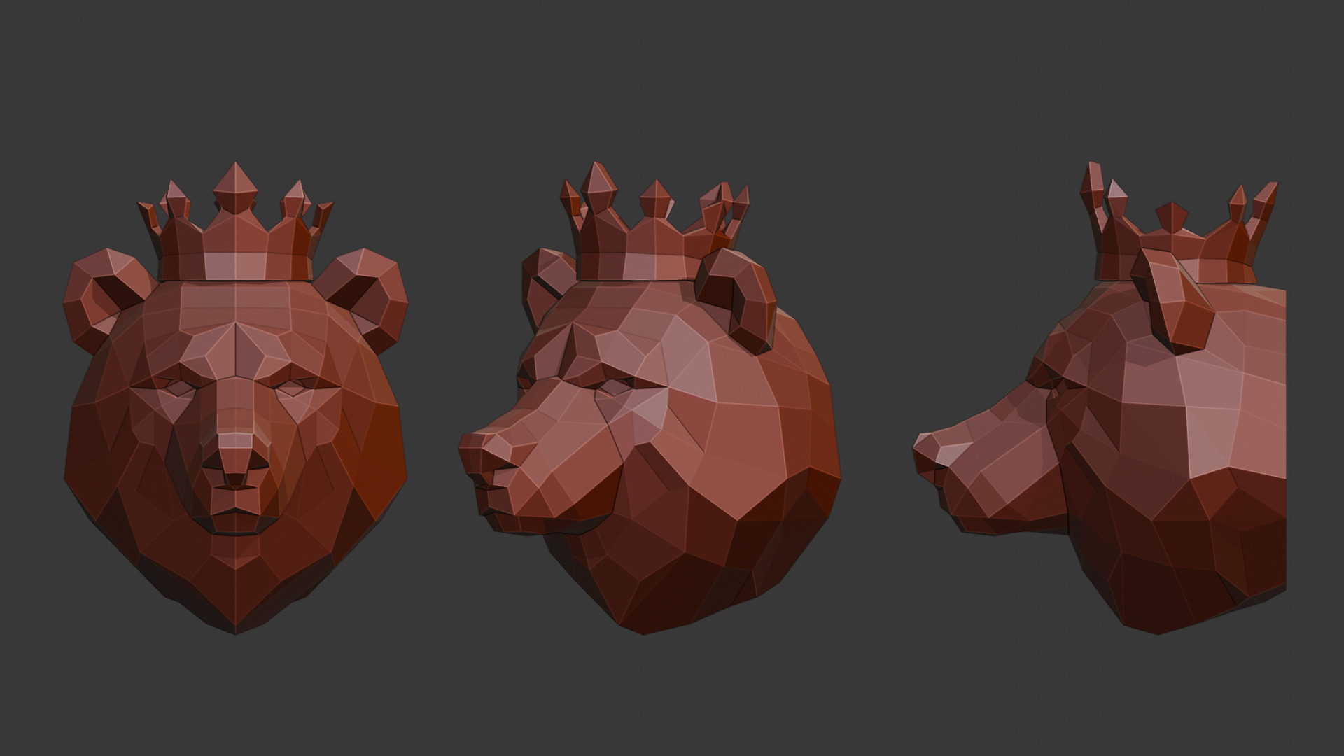 Bear with Crown 3D Print Low-poly 3D model_1