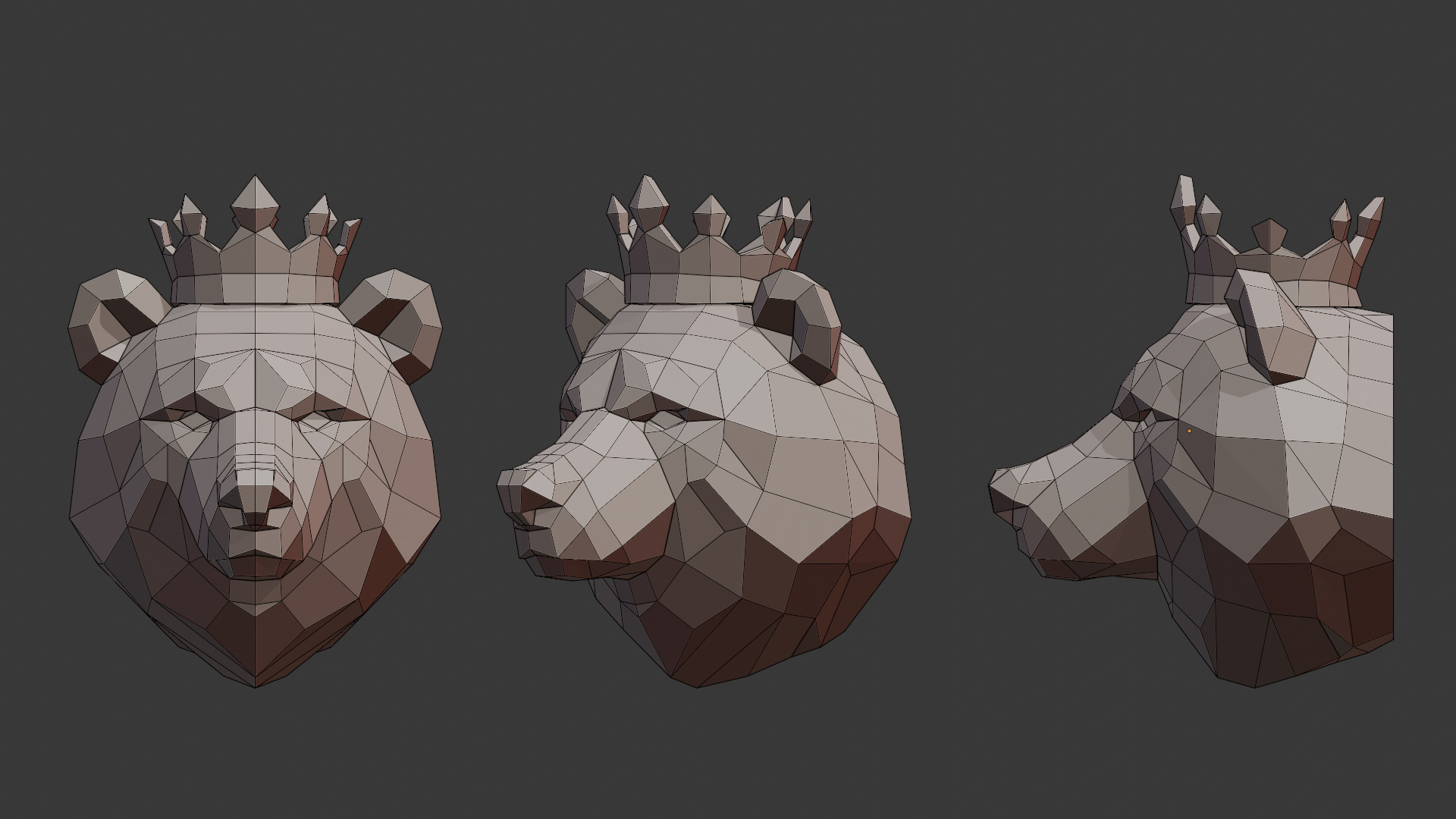 Bear with Crown 3D Print Low-poly 3D model_2