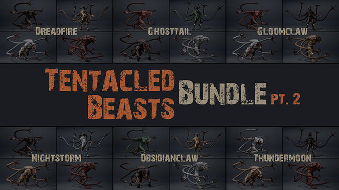 Tentacle Beasts Bundle Part 2 3D Model Collection