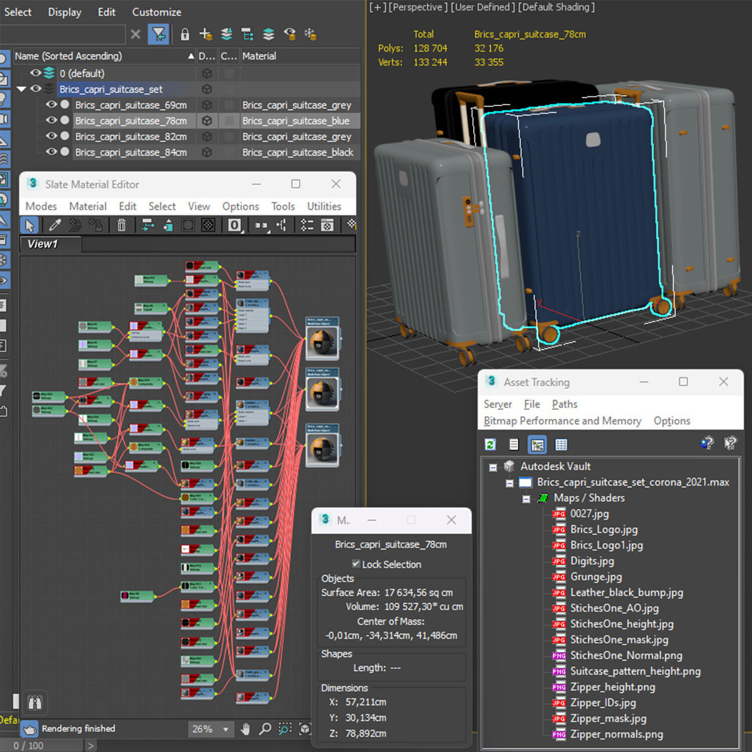 Brics capri suitcase set 3D model_7