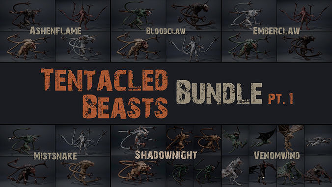 Tentacle Beasts Bundle Part 1 3D Model Collection