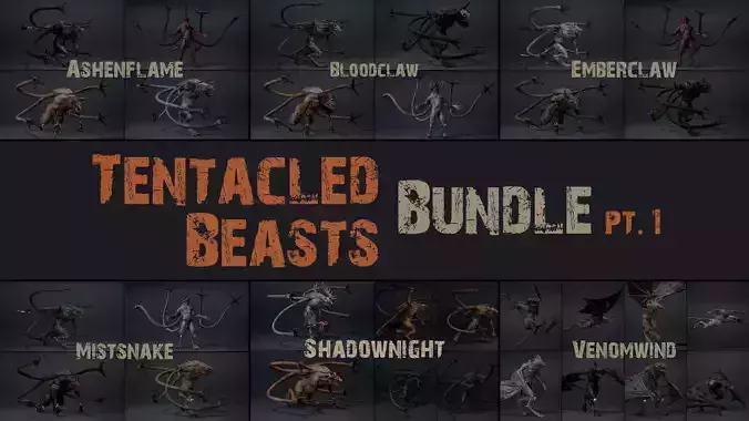 Tentacle Beasts Bundle Part 1 3D Model Collection