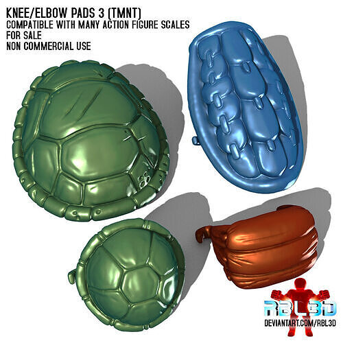  Knee Elbow Pads pack 3 TMNT 3D print model