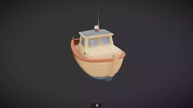 Cartoon-style wooden fishing boat 3D model